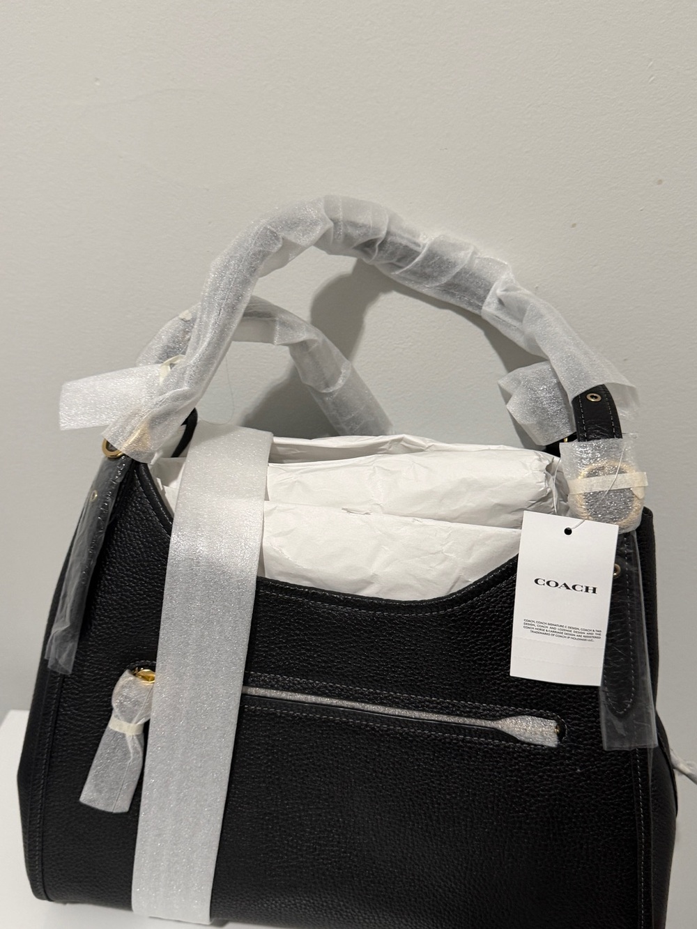 Coach Black Pebbled Leather Shoulder Bag with Gold-Tone Accents - Picture 5 of 10